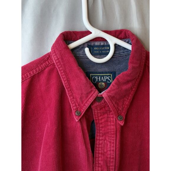 Ralph Lauren Polo Chaps Corduroy Button Up Red Shirt Long Sleeve Blaire Large - Picture 7 of 16